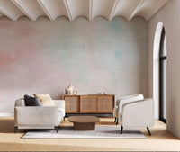 Elegant washes of soft blue and peach define the Ethereal Watercolor Wash Wall Mural look.