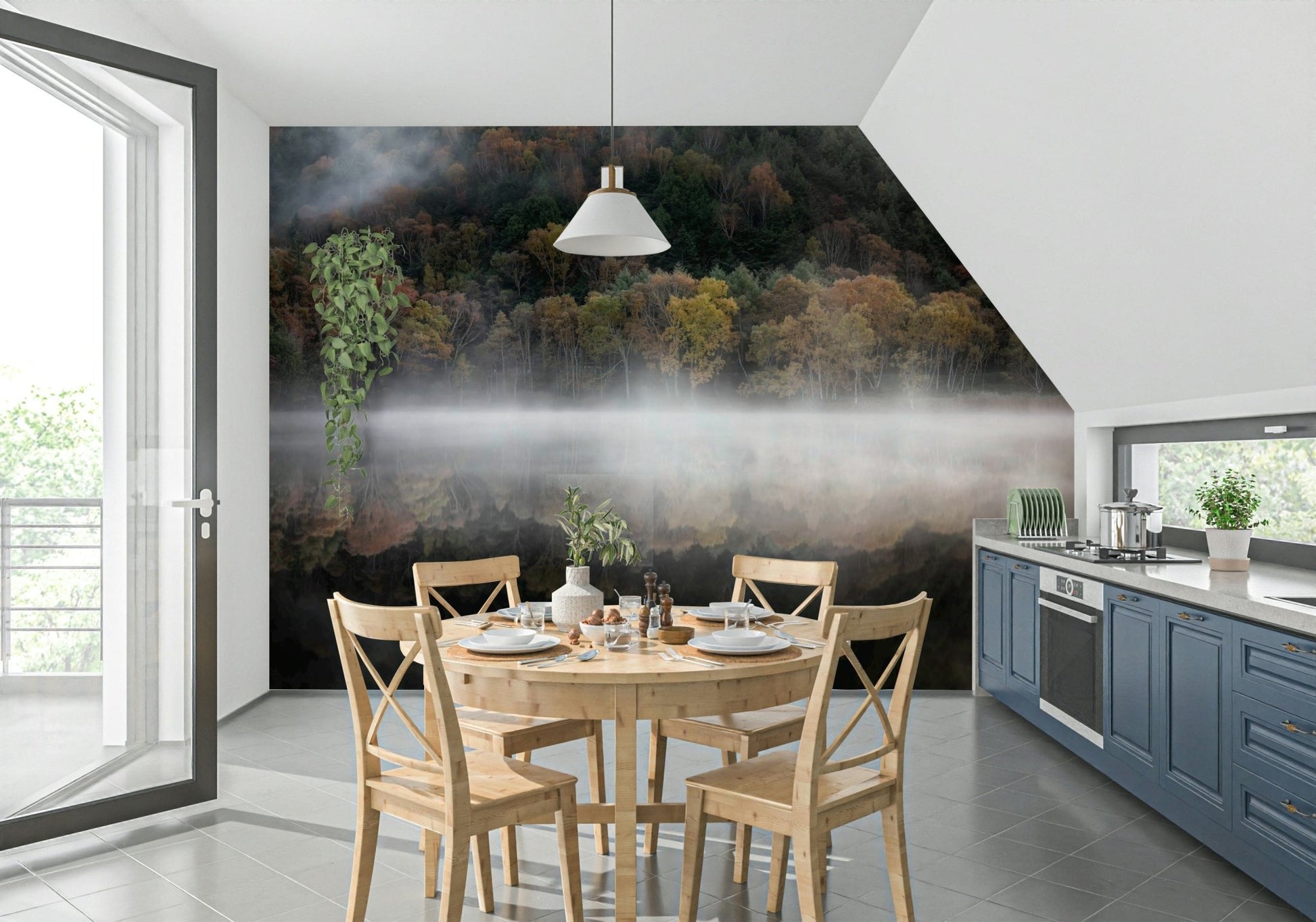 Moody nature scene, Edge Woodland misty forest wallpaper.