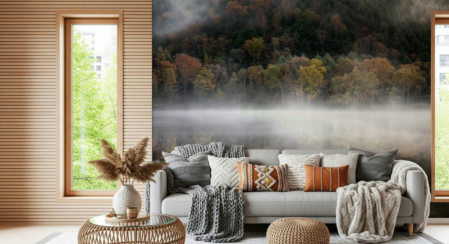 Golden trees mirroring, Ethereal Waters breathtaking mural.