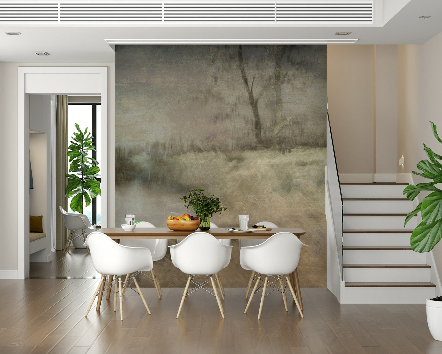 A graceful subtle pattern wall mural in cool, tranquil tones., GD5593