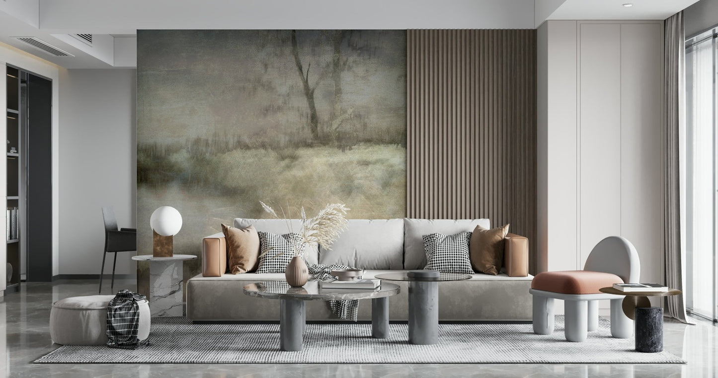 A peaceful modern abstract mural on decorative wallpaper., GD5593