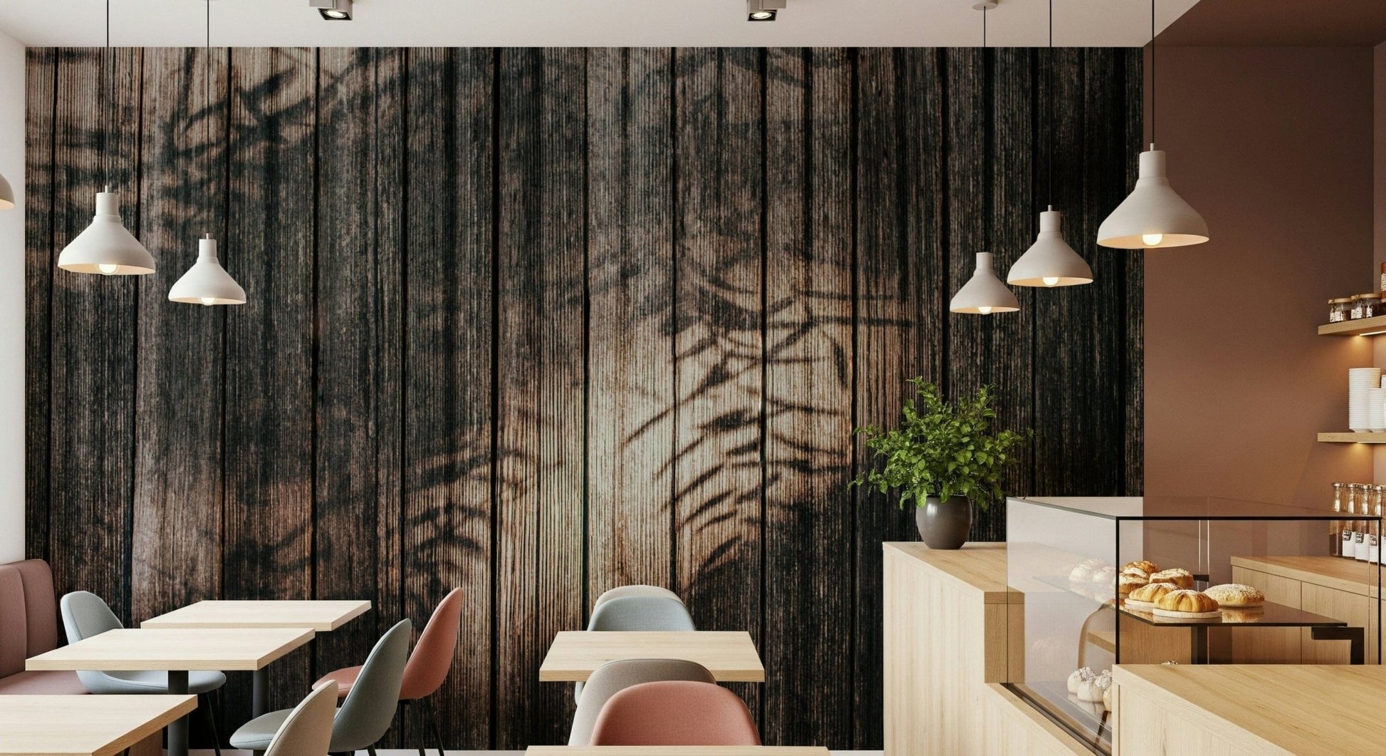 Bathroom accent wall showcasing the light Ethereal Wood Grain texture.