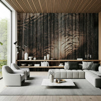 Close-up texture of the soft, washed wood grain in the Ethereal wallpaper mural.