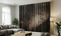 Full view of a dining space enhanced by the expansive Ethereal Wood Grain Wall Mural.