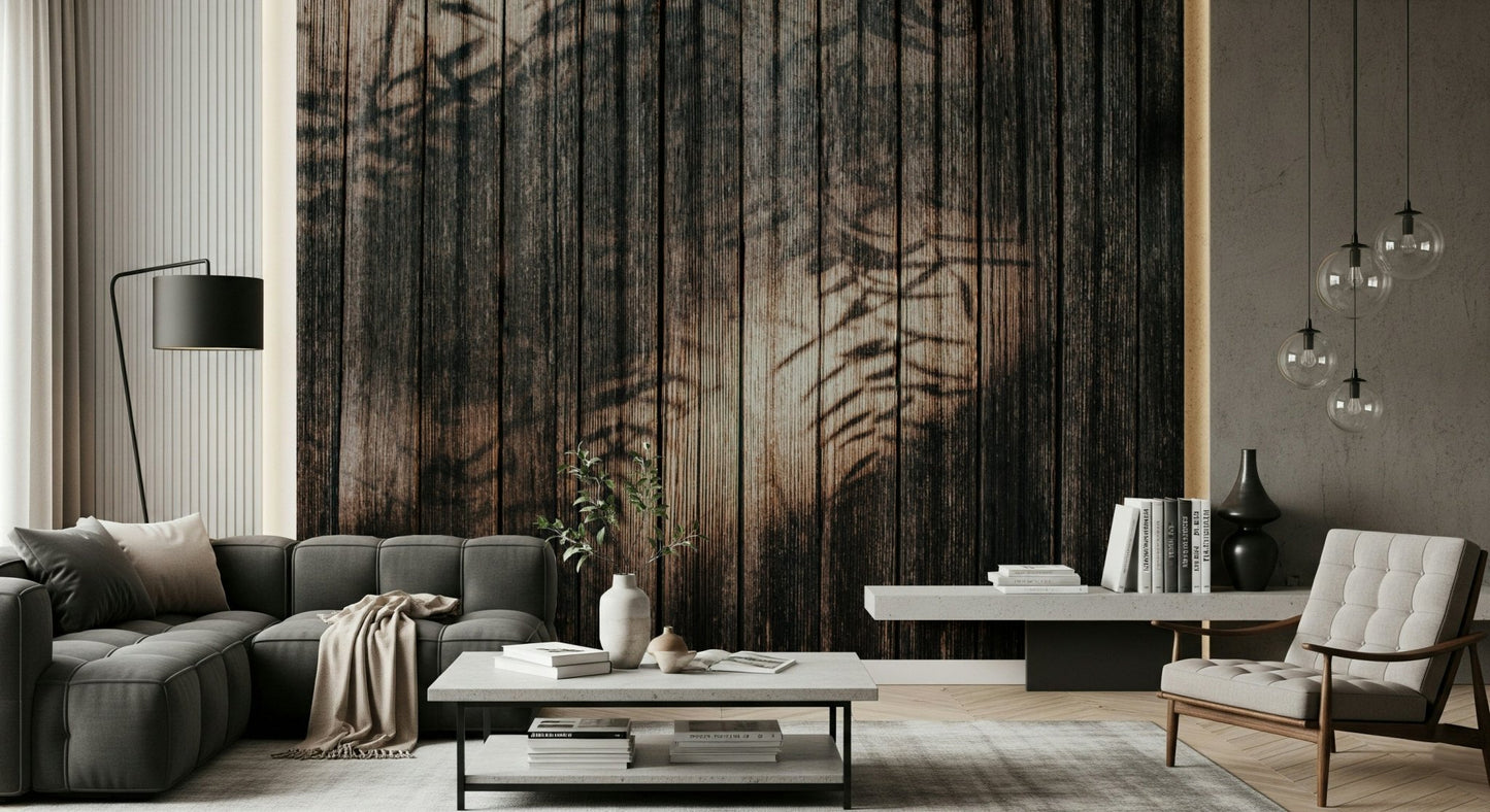 Vertical shot emphasizing the subtle, light tones of the Ethereal Wood Grain Wall Mural.