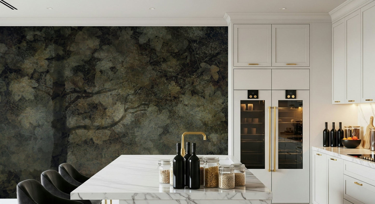 An artistic misty landscape mural on minimalist wallpaper., GD5608