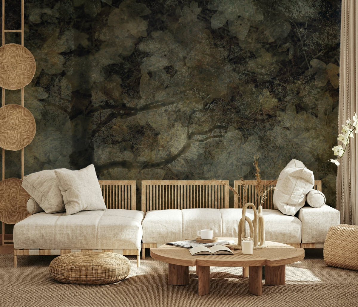 A peaceful woodland vista mural on decorative wallpaper., GD5608