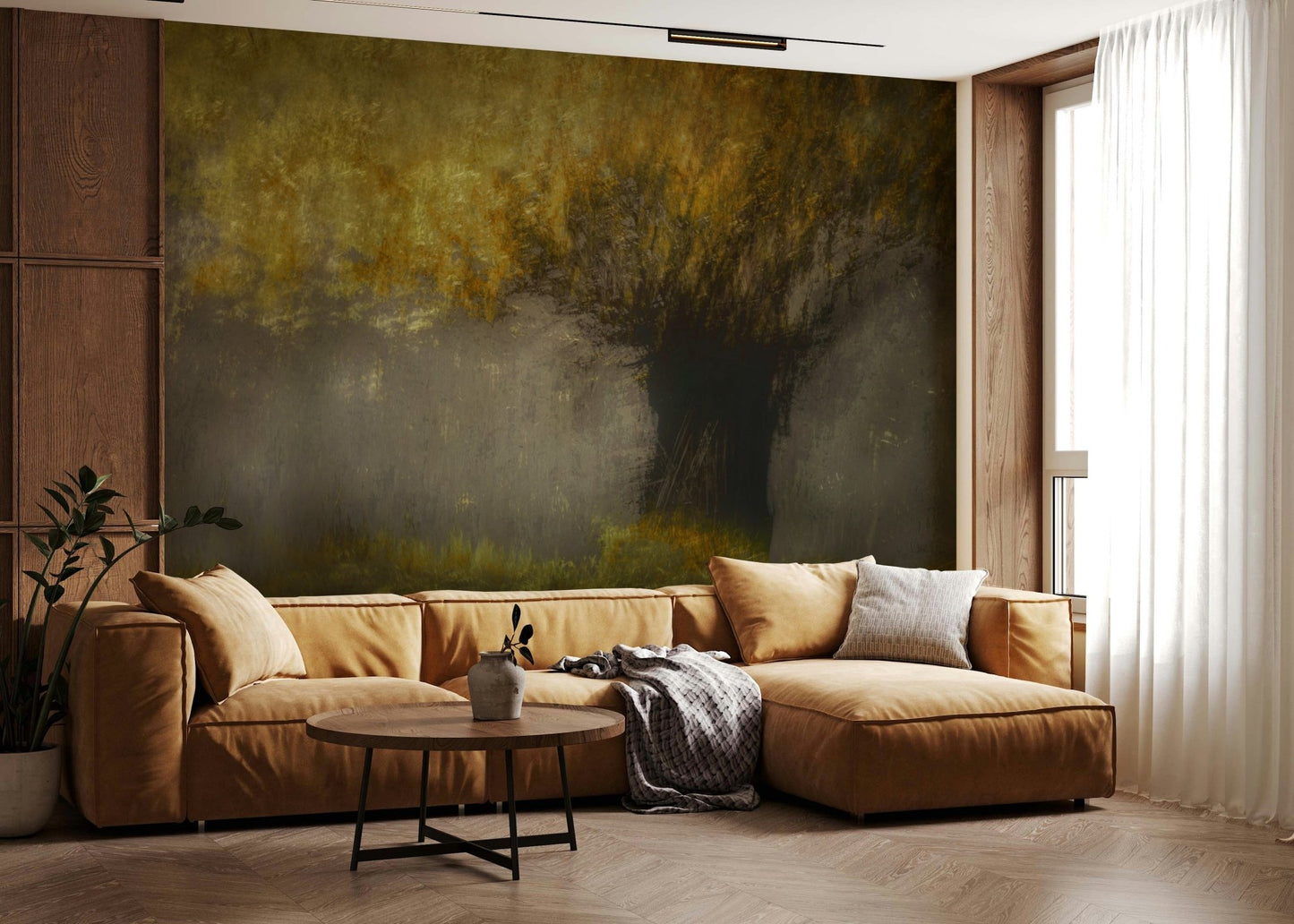 A serene dreamy woods wall mural for tranquil decor.