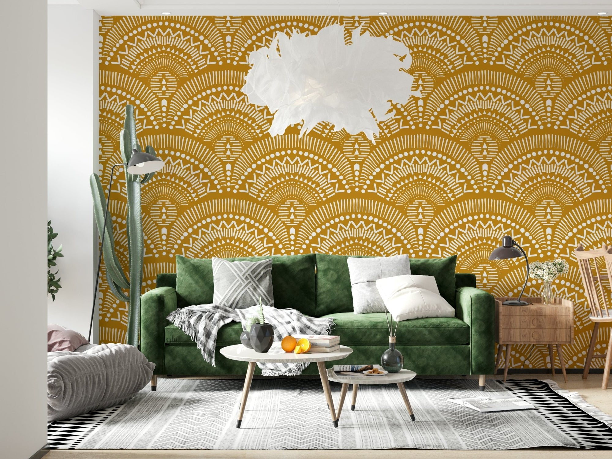 Ethnic Echoes Wallpaper wallpaper mural in a traditional living room setting., GD7861