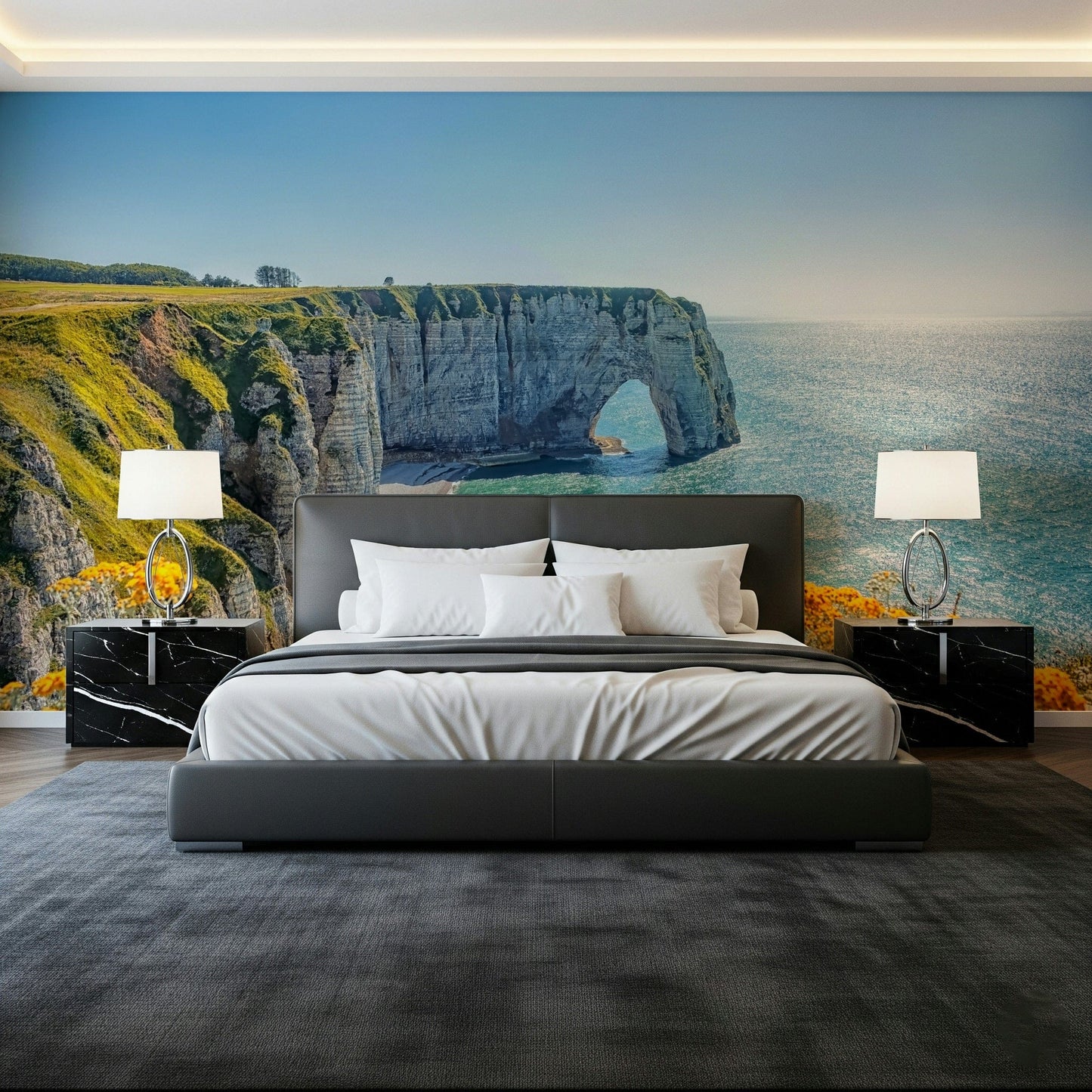 This dining nook feels more airy with Etretat's Yellow Bloom Wall Mural in view