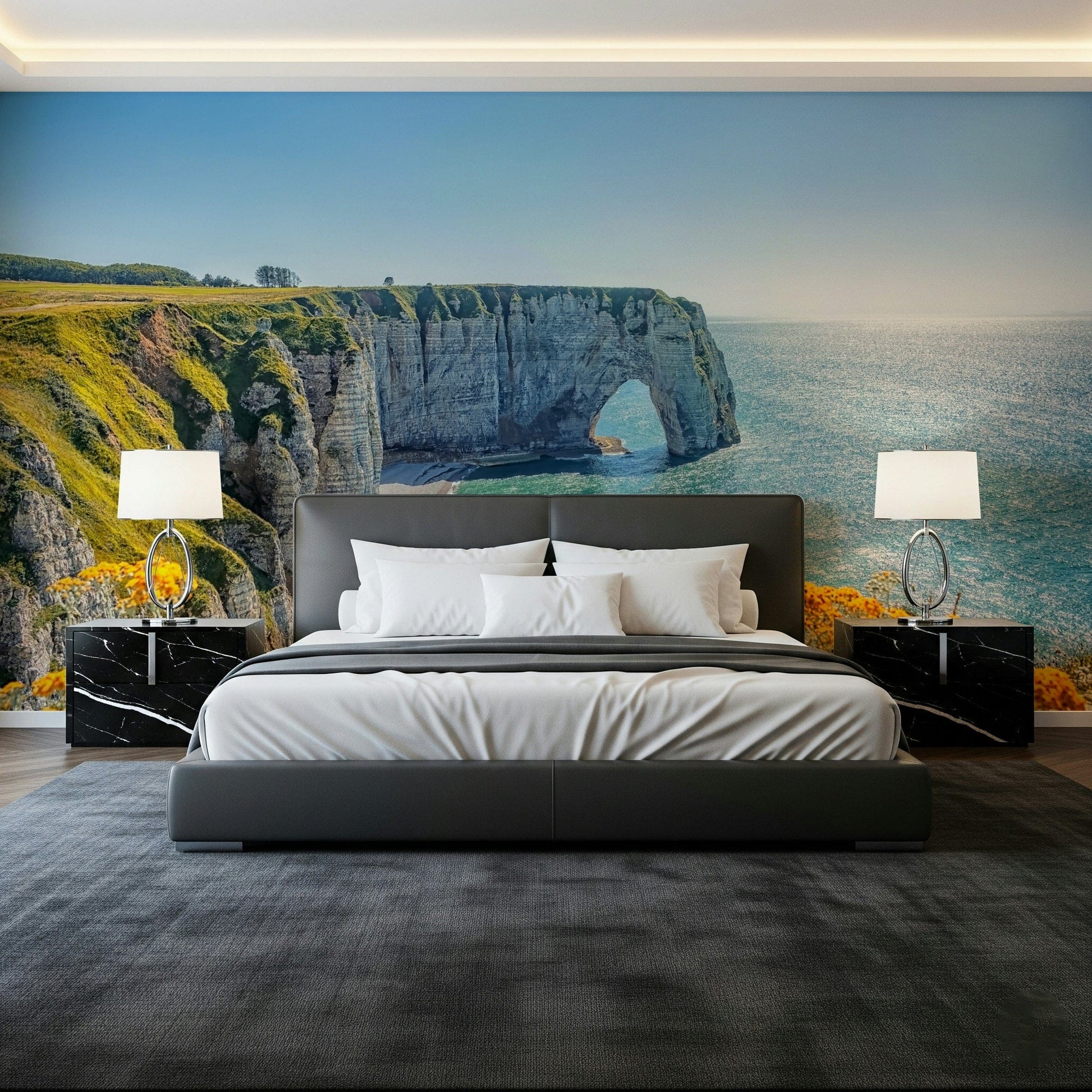 This dining nook feels more airy with Etretat's Yellow Bloom Wall Mural in view