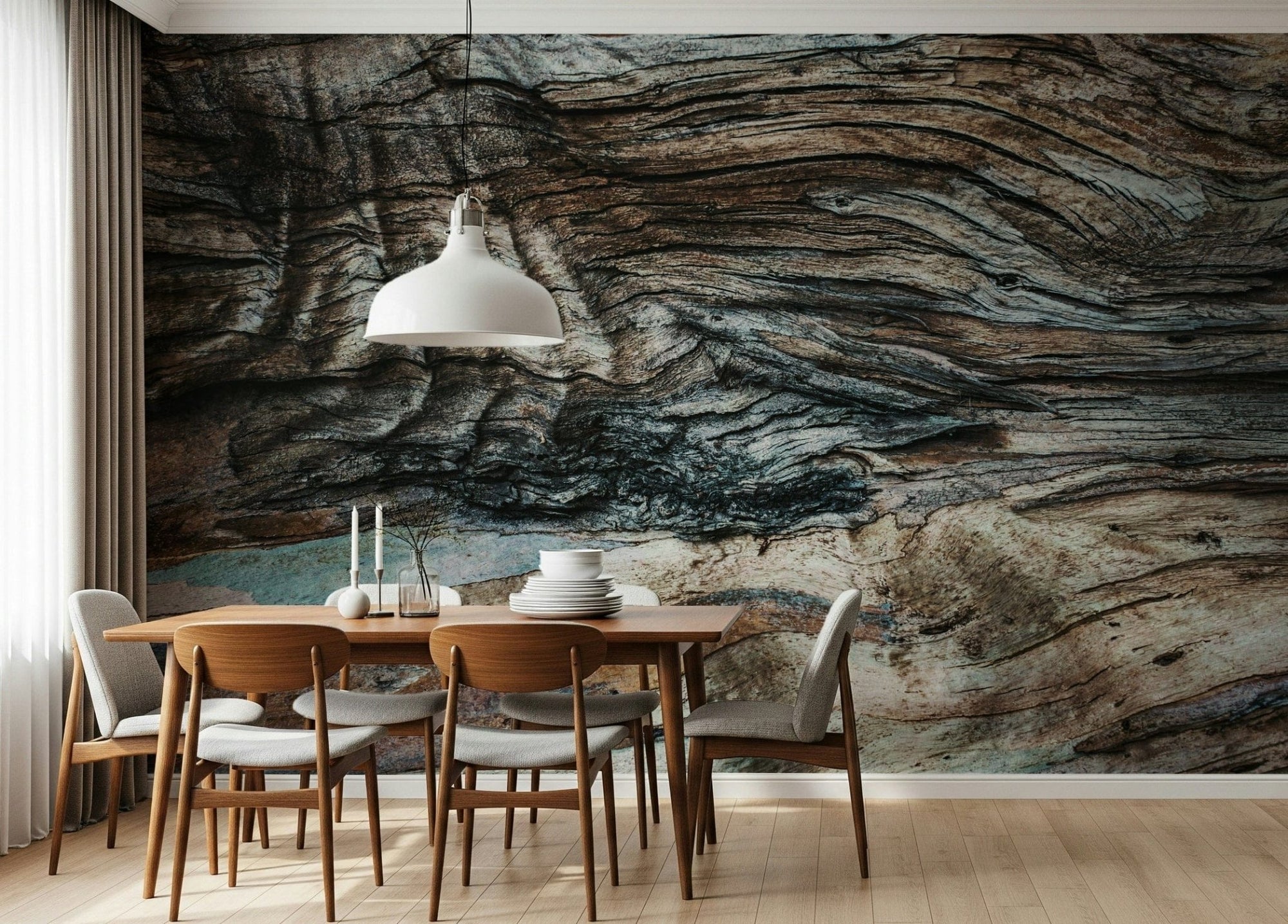 Eucalyptus Bark Texture Wall Mural close-up, natural fibrous texture wallpaper detail., GD6118