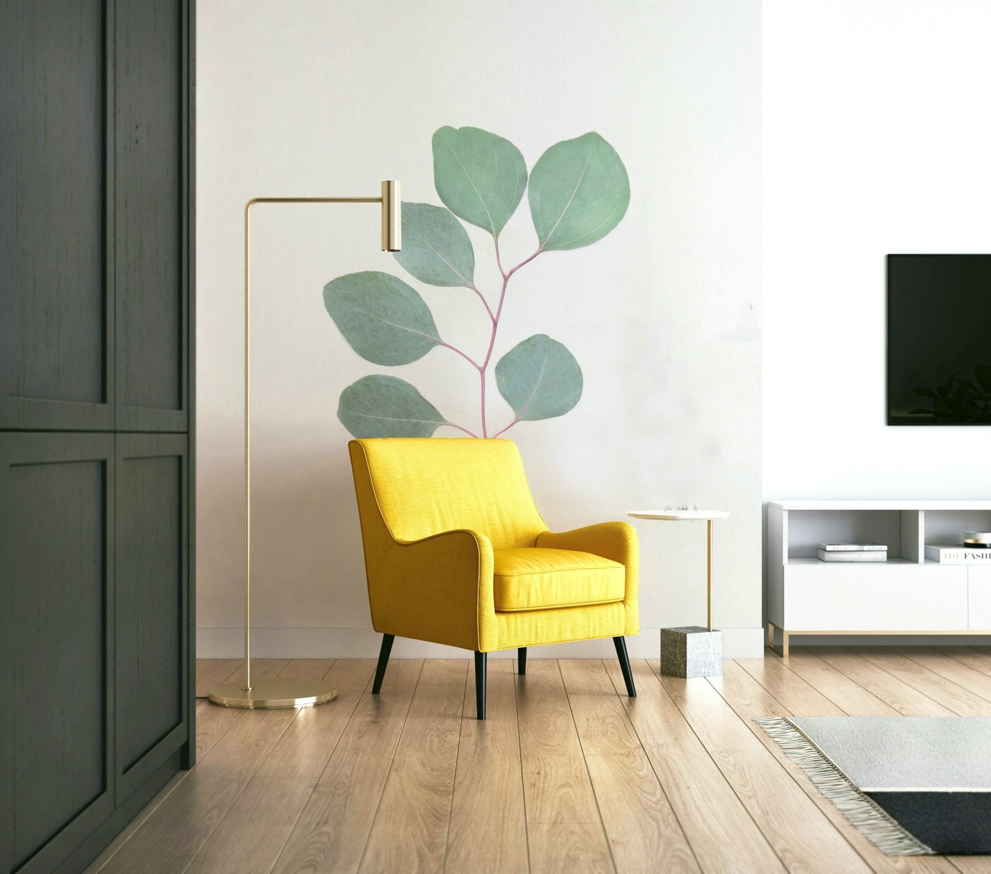 Soft eucalyptus leaves wall mural for a relaxing vibe

