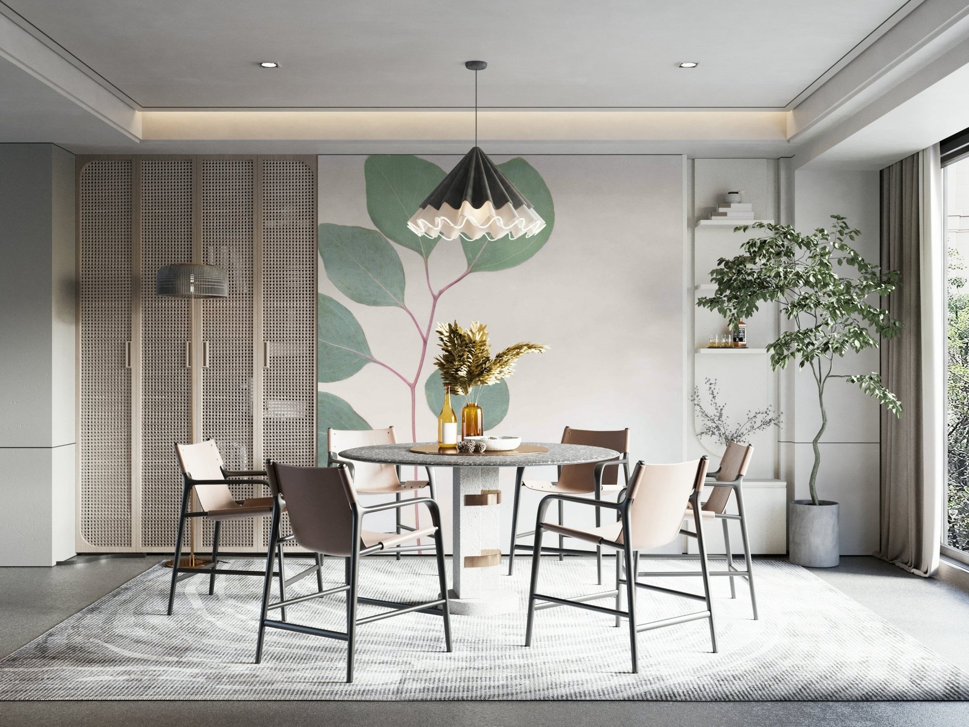 Calm eucalyptus wall mural design for living room

