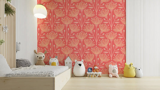 Eucalyptus Floral Botanical Bright Peach Fuzz Orange Coral Wallpaper⁠