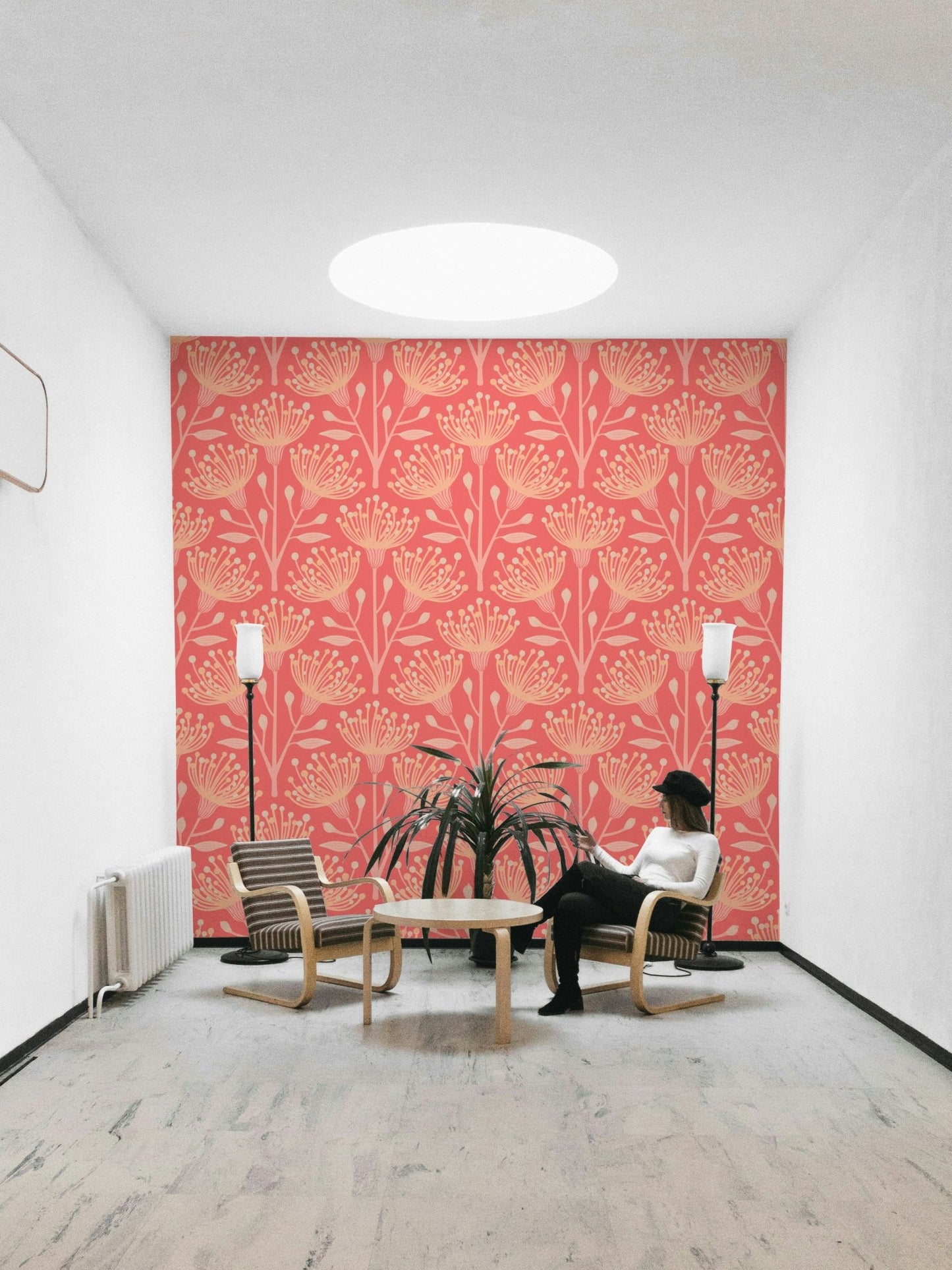 Eucalyptus Floral Botanical Bright Peach Fuzz Orange Coral Wallpaper⁠