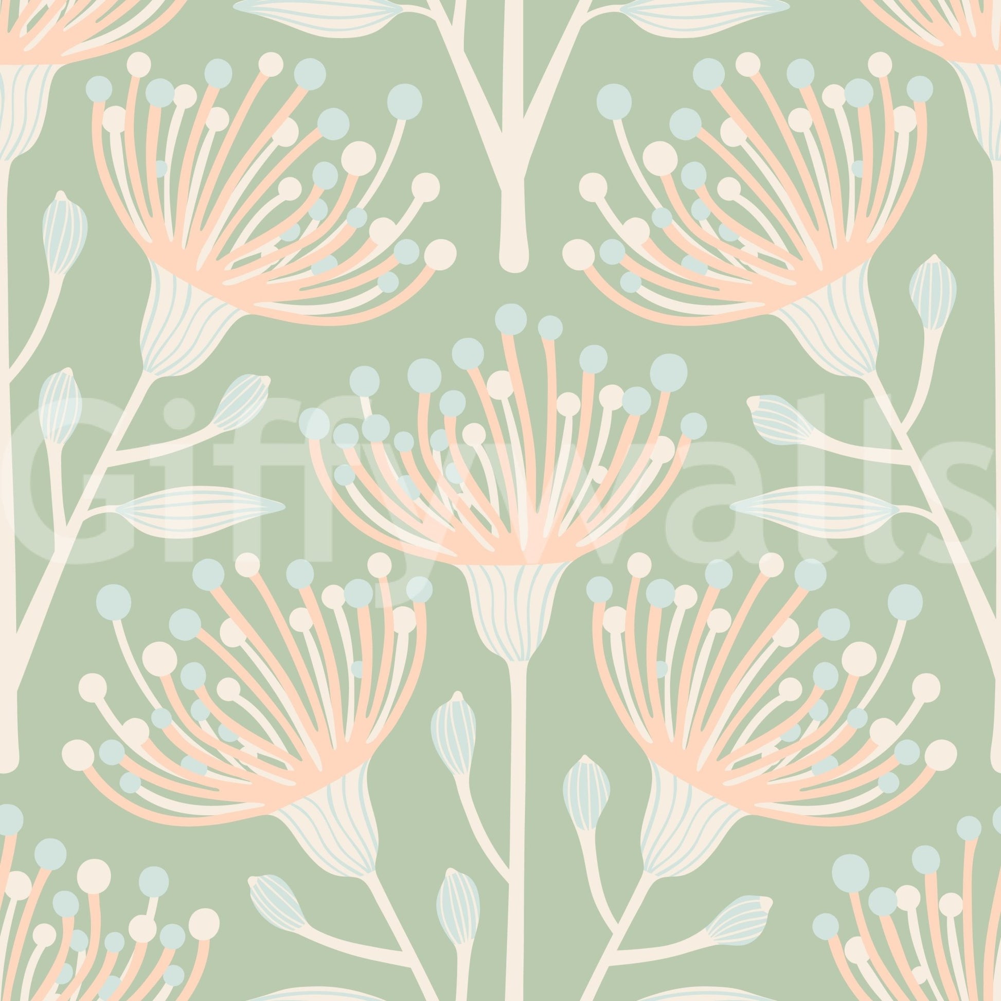 The Eucalyptus Floral mural gives the space a natural and quiet touch.

