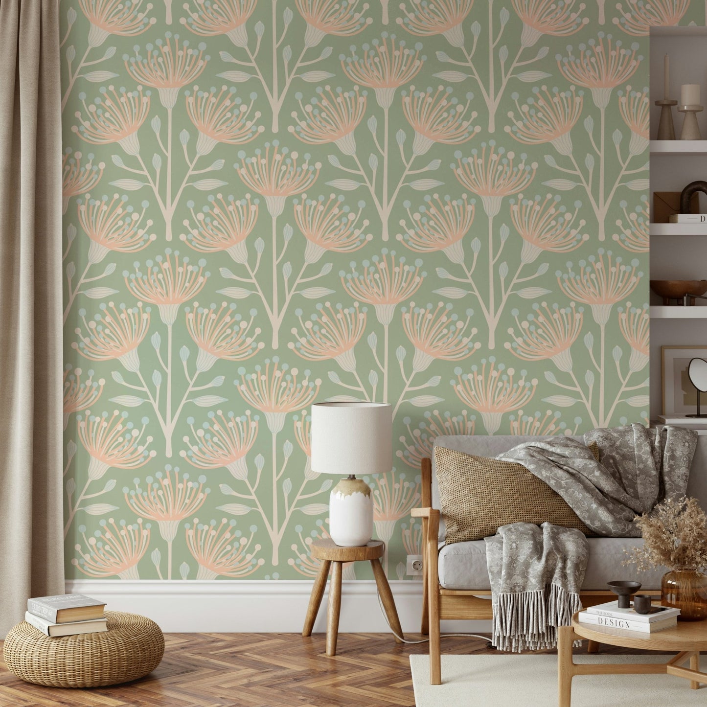 A close-up view of the eucalyptus leaves and floral details.

