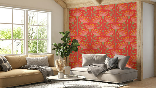 The colors are soft, muted tones of yellow, green, pink, blush, and coral orange.

