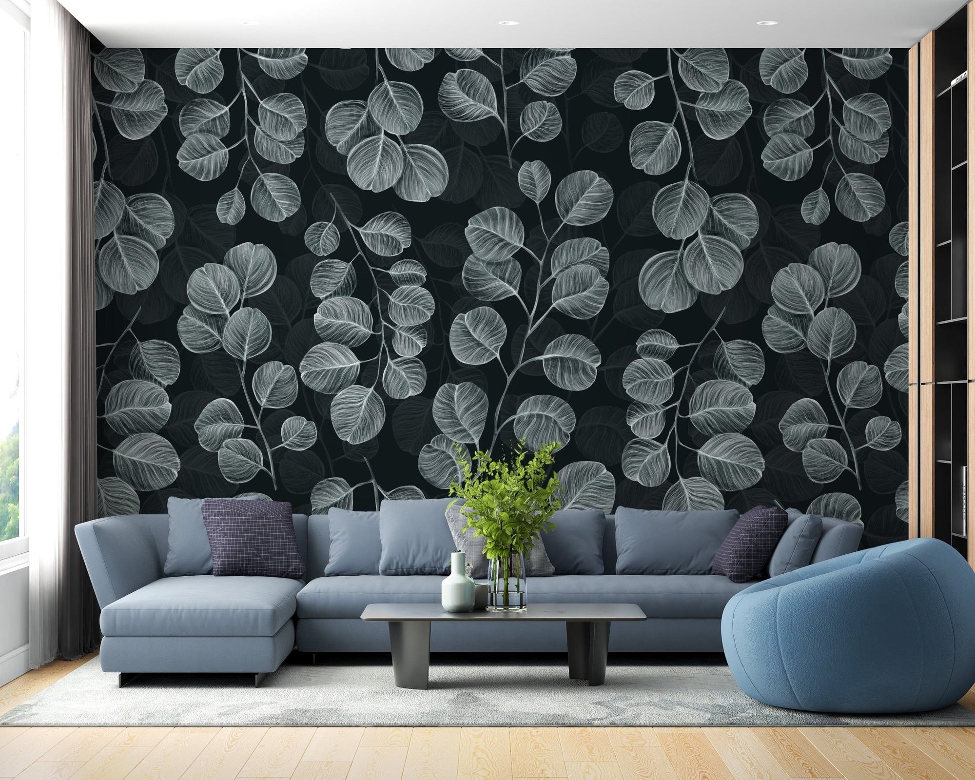 Eucalyptus gray leaves wallpaper mural design A166