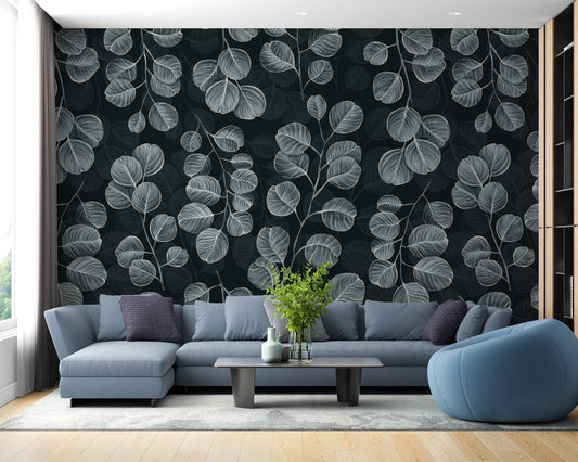 Eucalyptus gray leaves wallpaper mural design A166