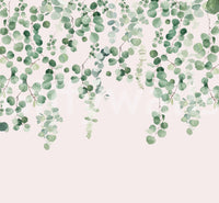 Elegant green leaf and pink mural

