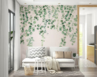 Pastel pink background leaf mural

