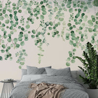 Eucalyptus mural pink green leaves

