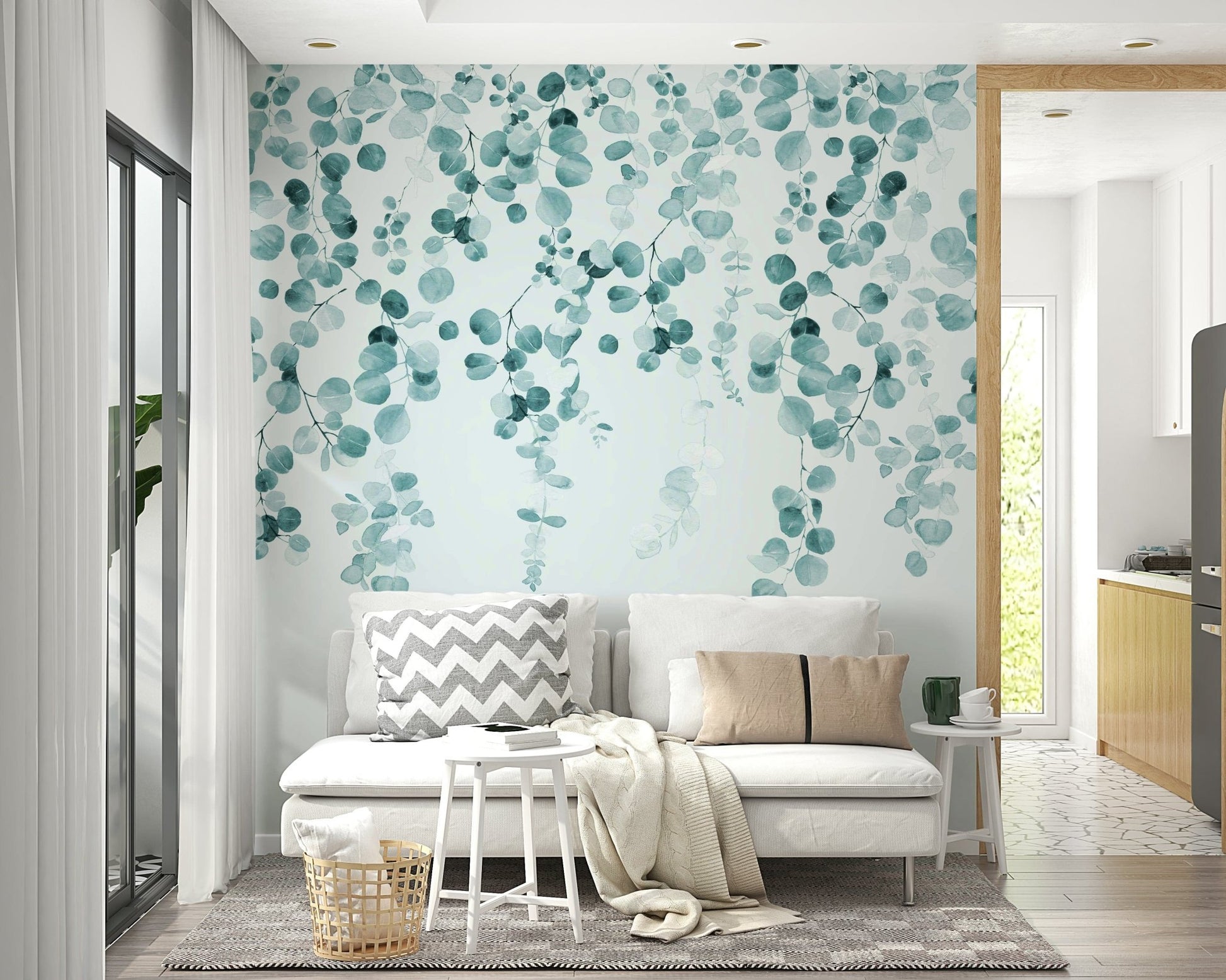Botanical eucalyptus teal wallpaper

