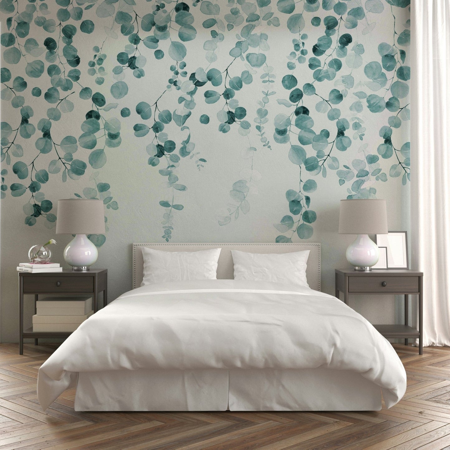 Cascading eucalyptus mural pattern

