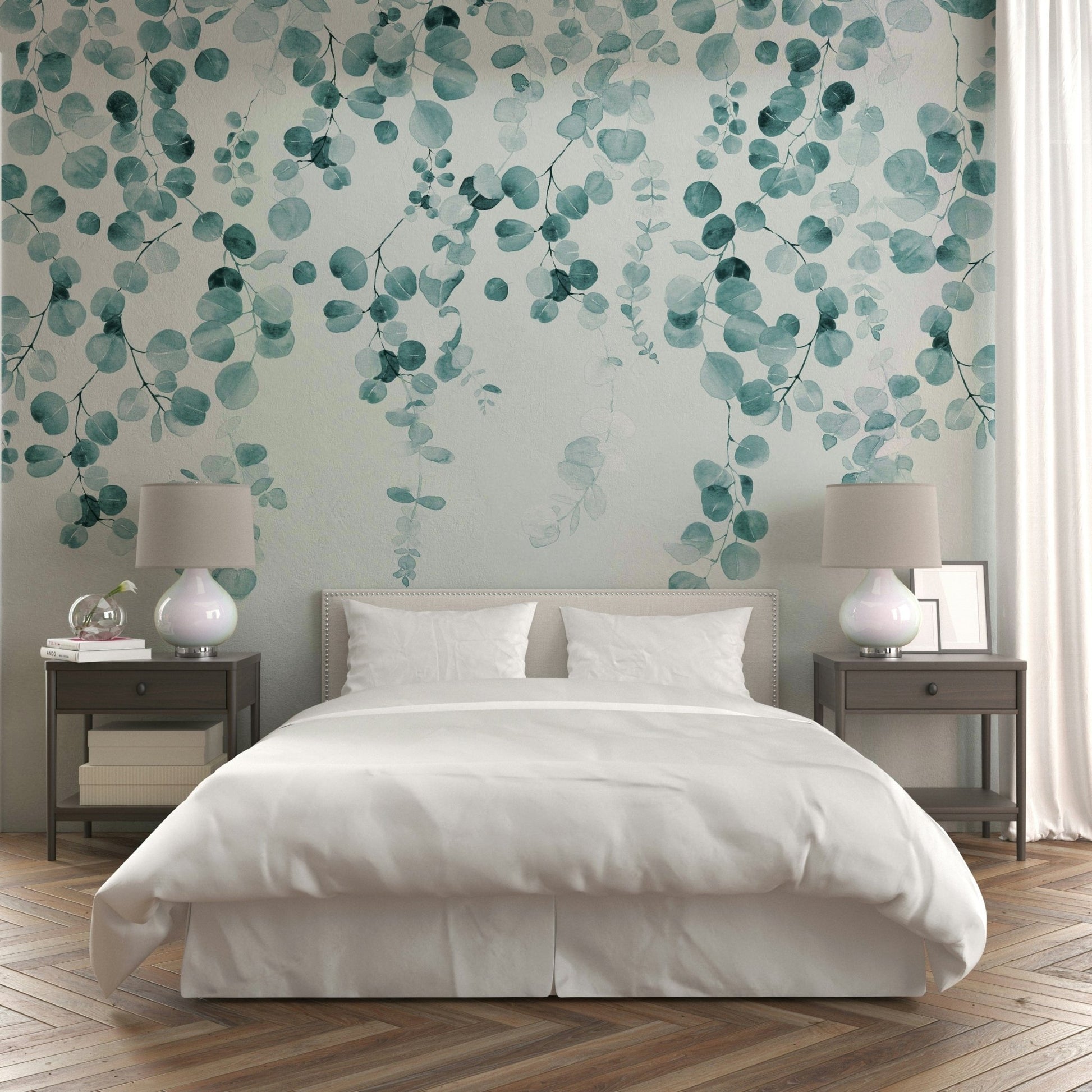 Cascading eucalyptus mural pattern

