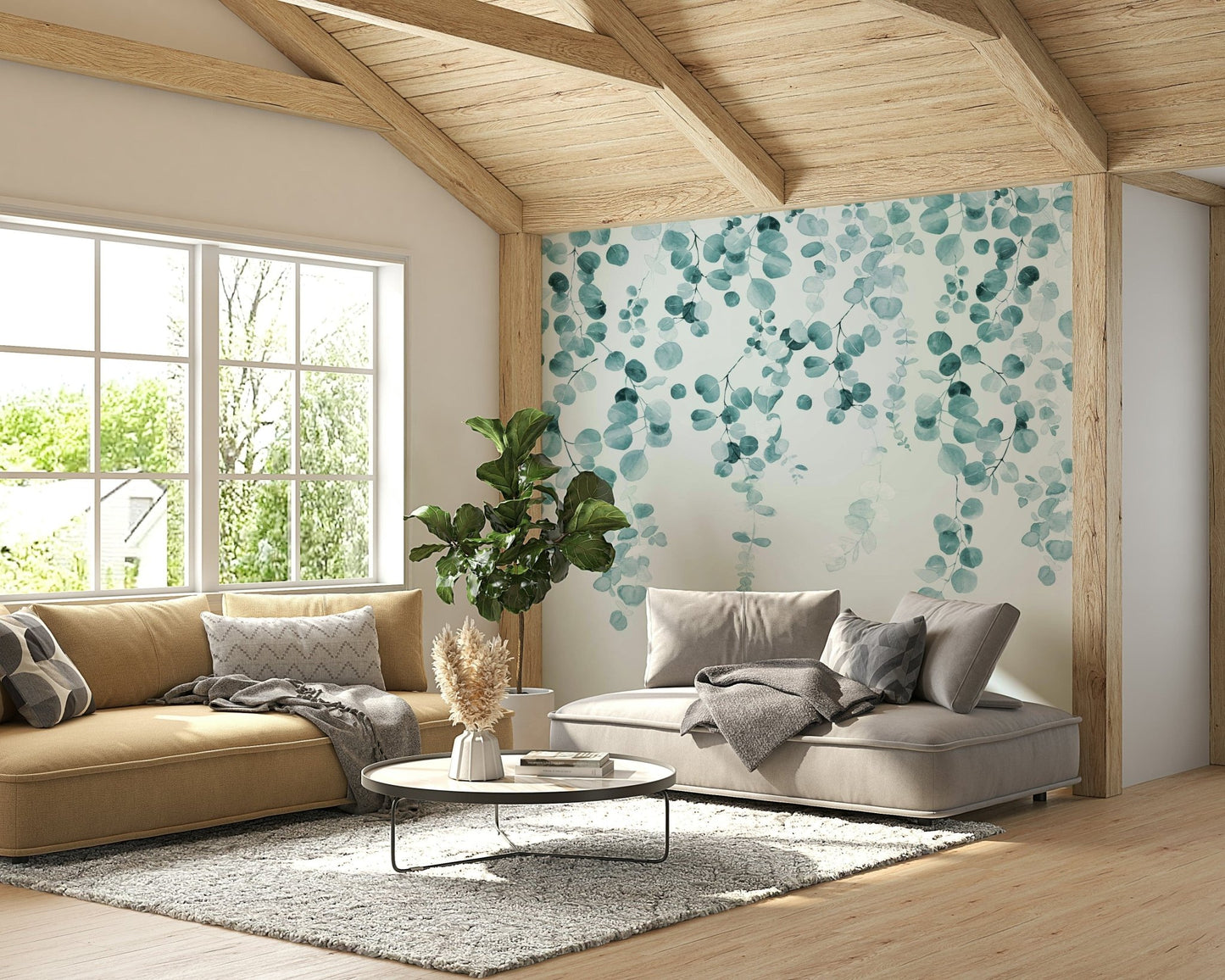 Nature-themed eucalyptus mural print

