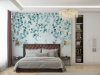 Eucalyptus vines on soft blue wall

