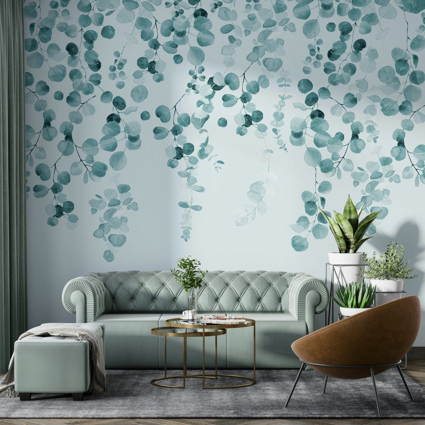 Teal eucalyptus watercolor wallpaper

