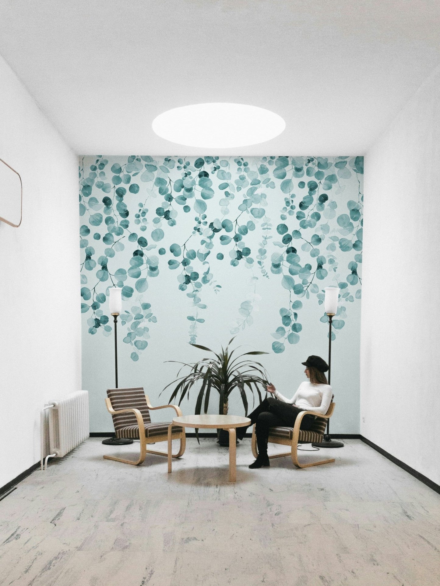 Teal botanical foliage wall mural

