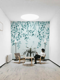 Teal botanical foliage wall mural


