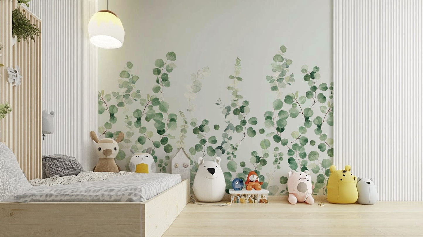 Green eucalyptus mural for bedroom

