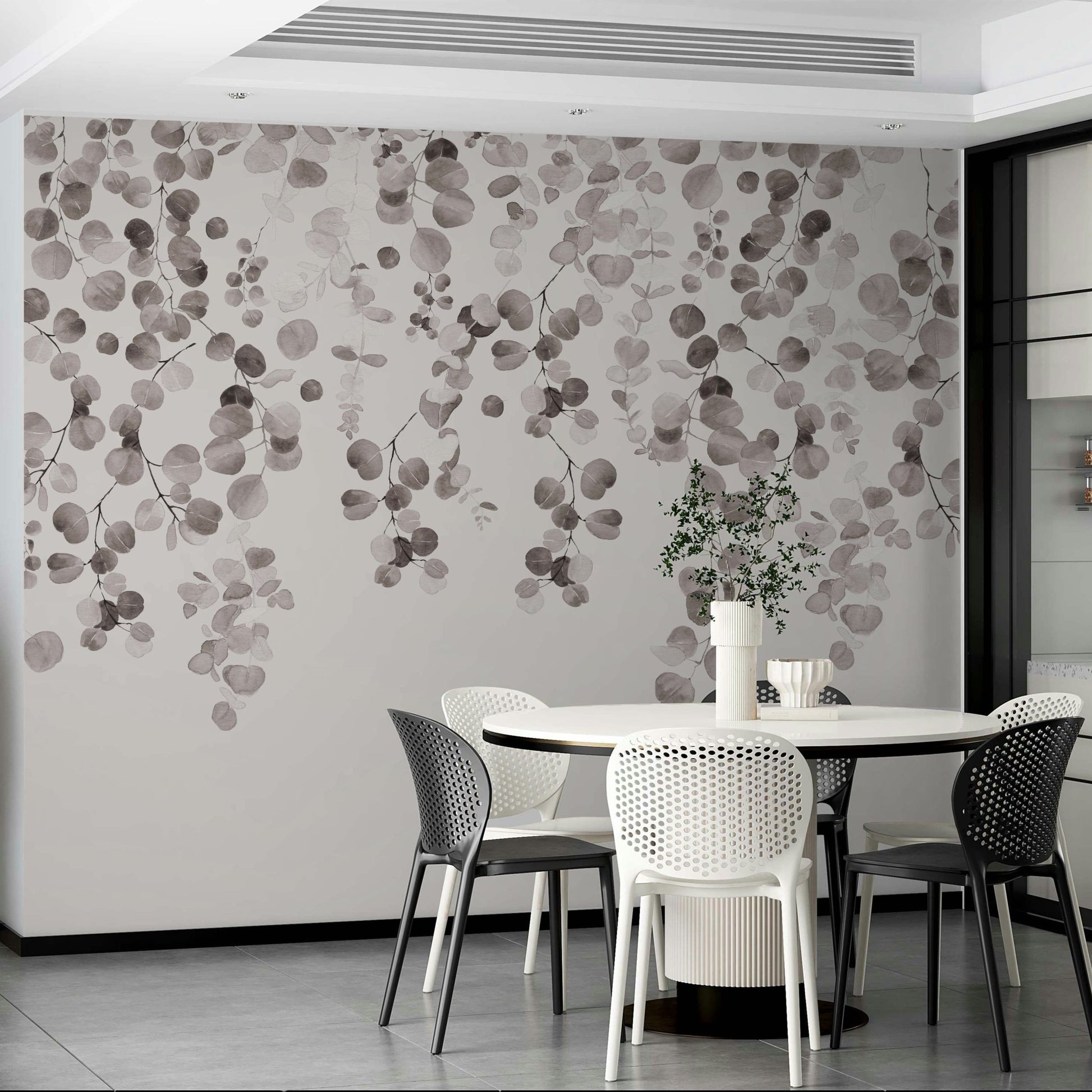 Hanging leaf art in warm neutrals

