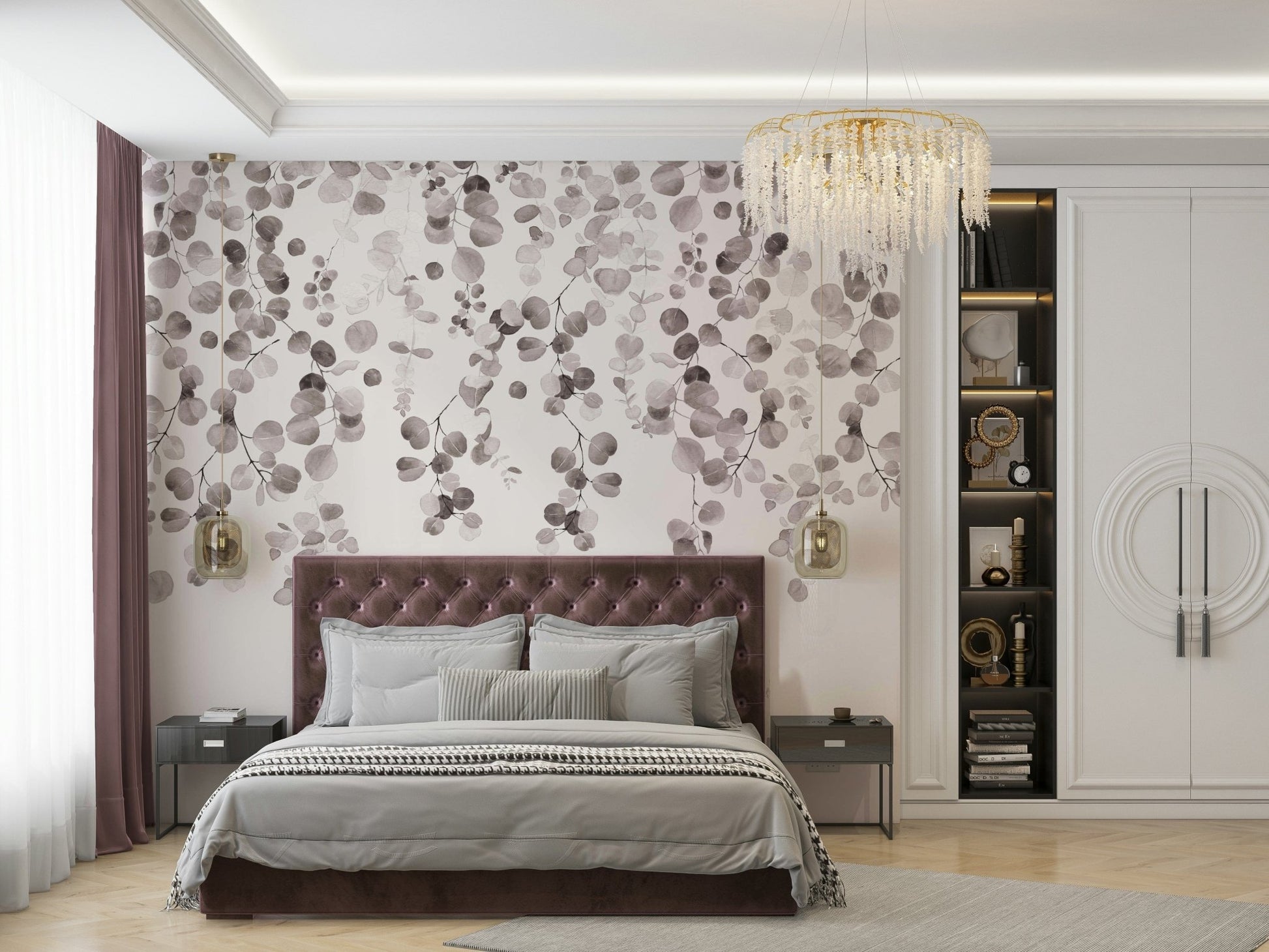 Subtle foliage neutral wall mural

