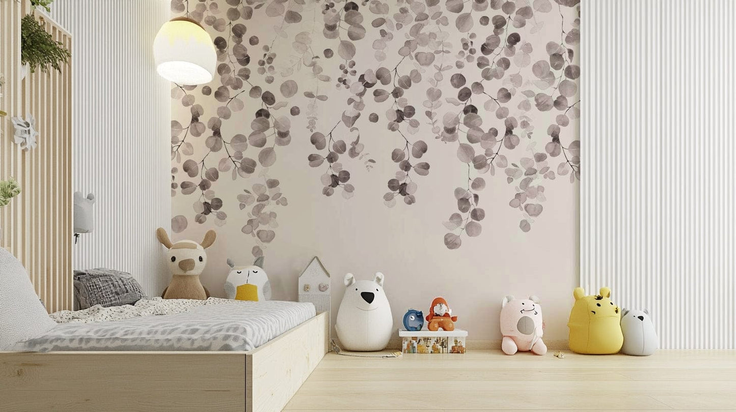 Eucalyptus mural in earthy tones

