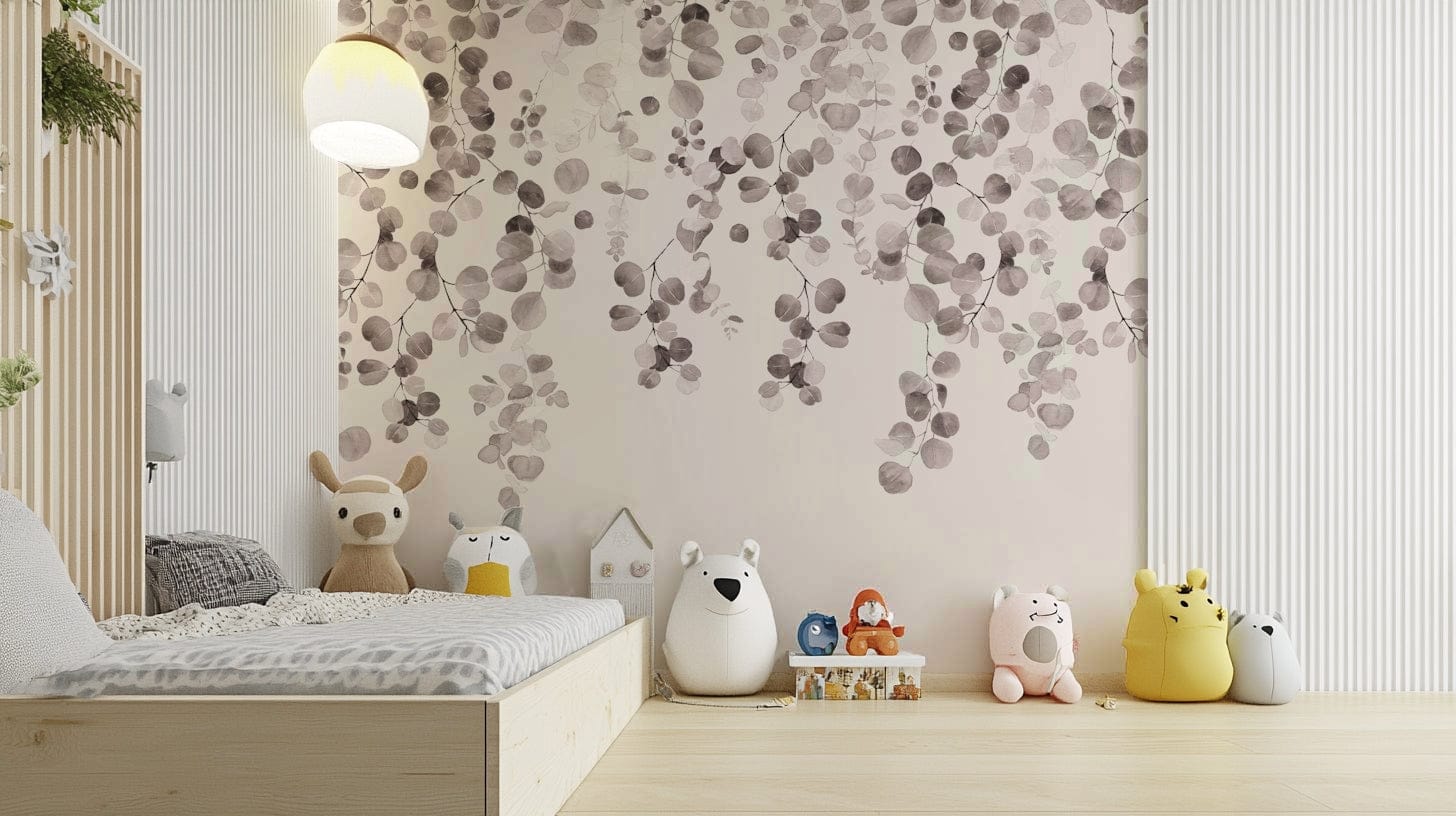 Eucalyptus mural in earthy tones

