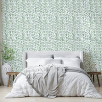 A serene botanical wall mural for a bedroom.

