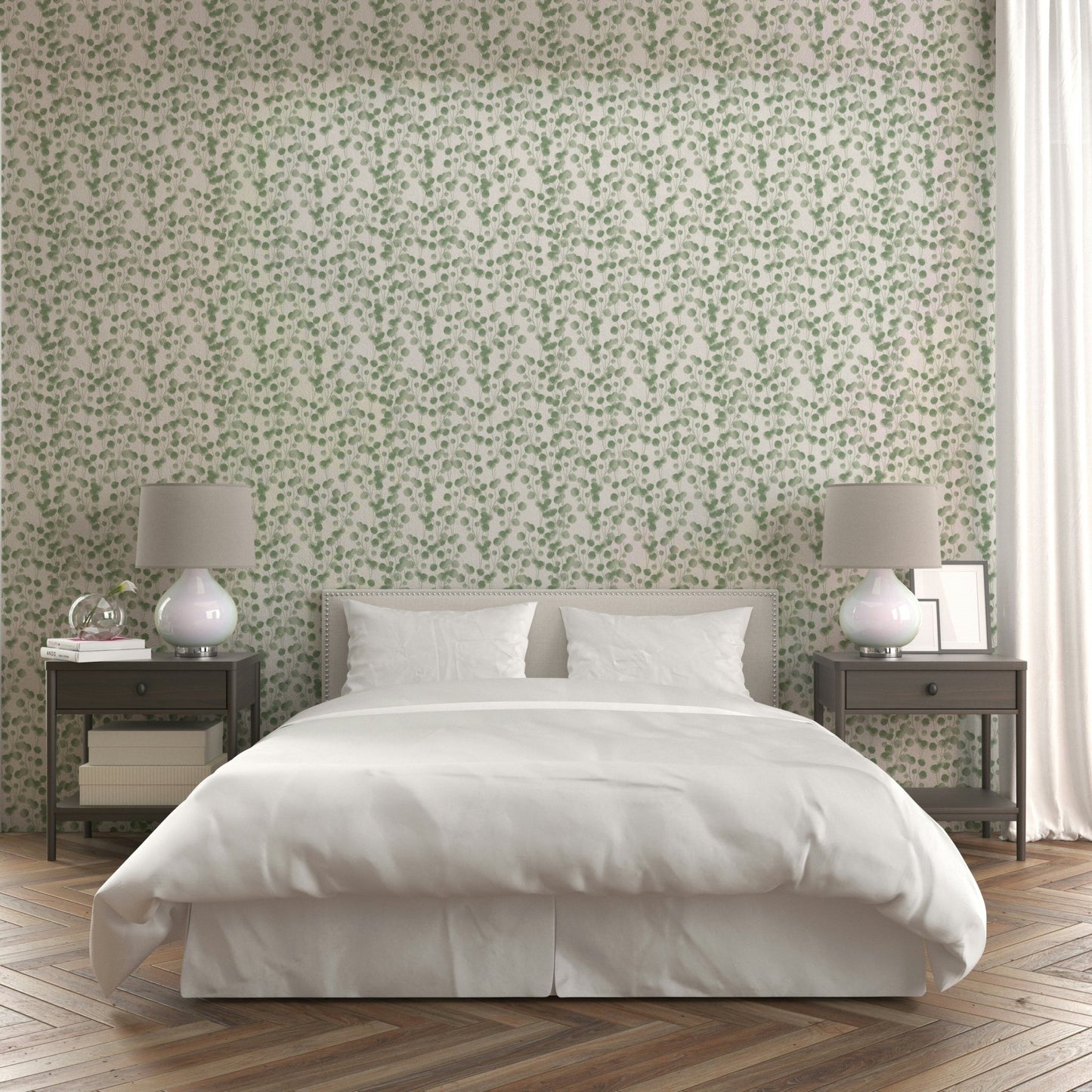 A delicate foliage wallpaper mural with a calming design.

