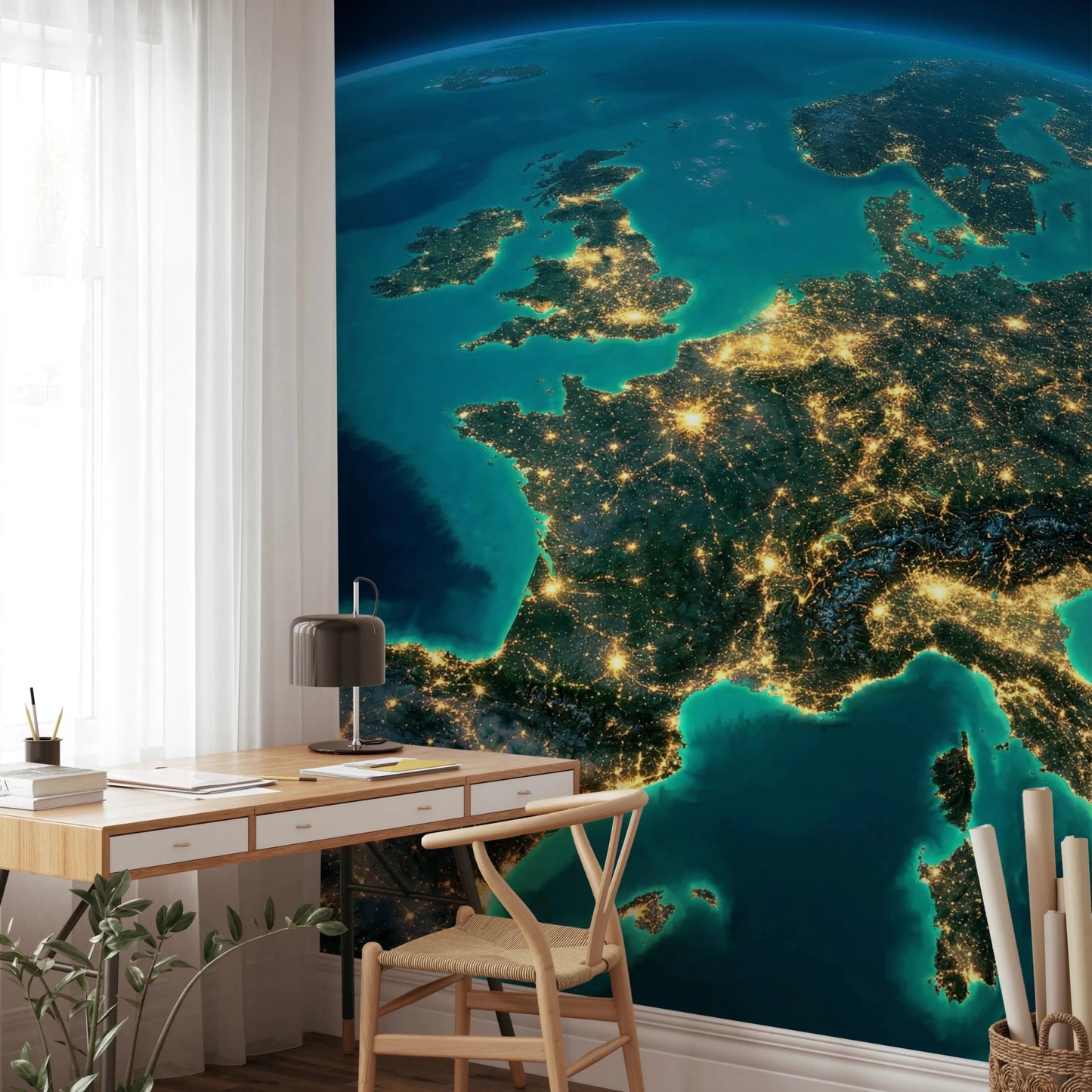 Dramatic dark map wallpaper for a sophisticated home wall mural.