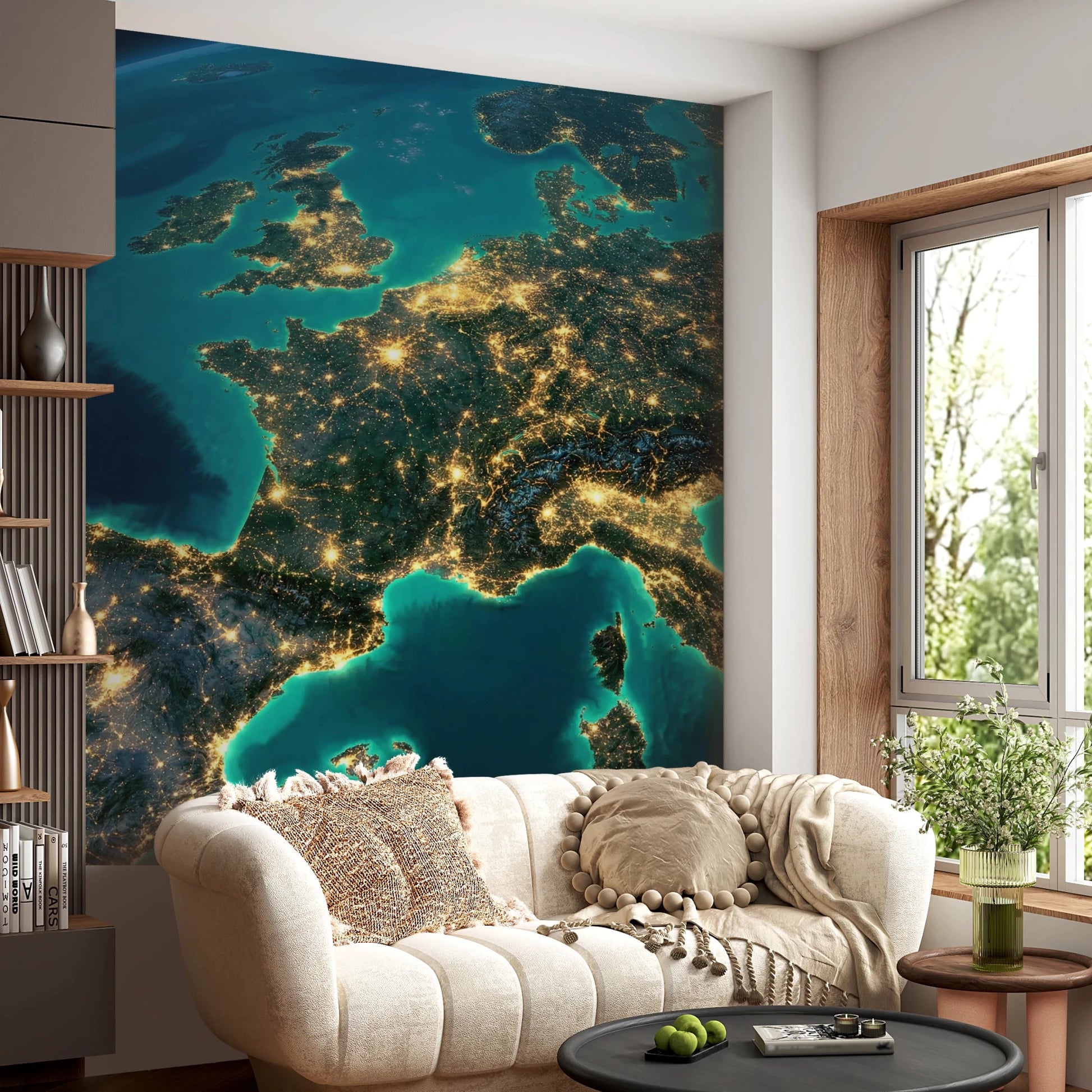 Contemporary geography wallpaper for a feature wall mural.