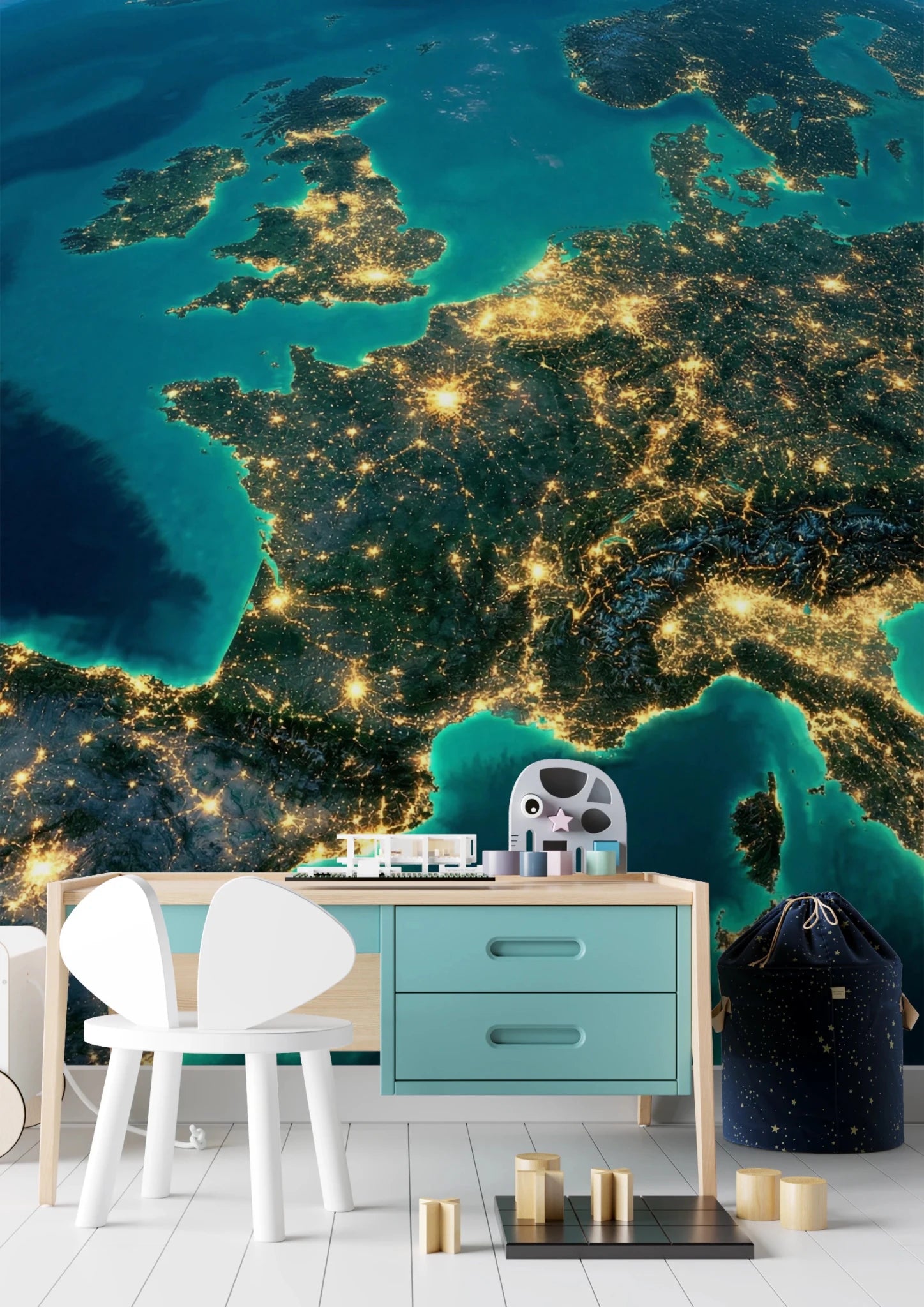 Satellite view of Europe wallpaper for a modern wall mural.