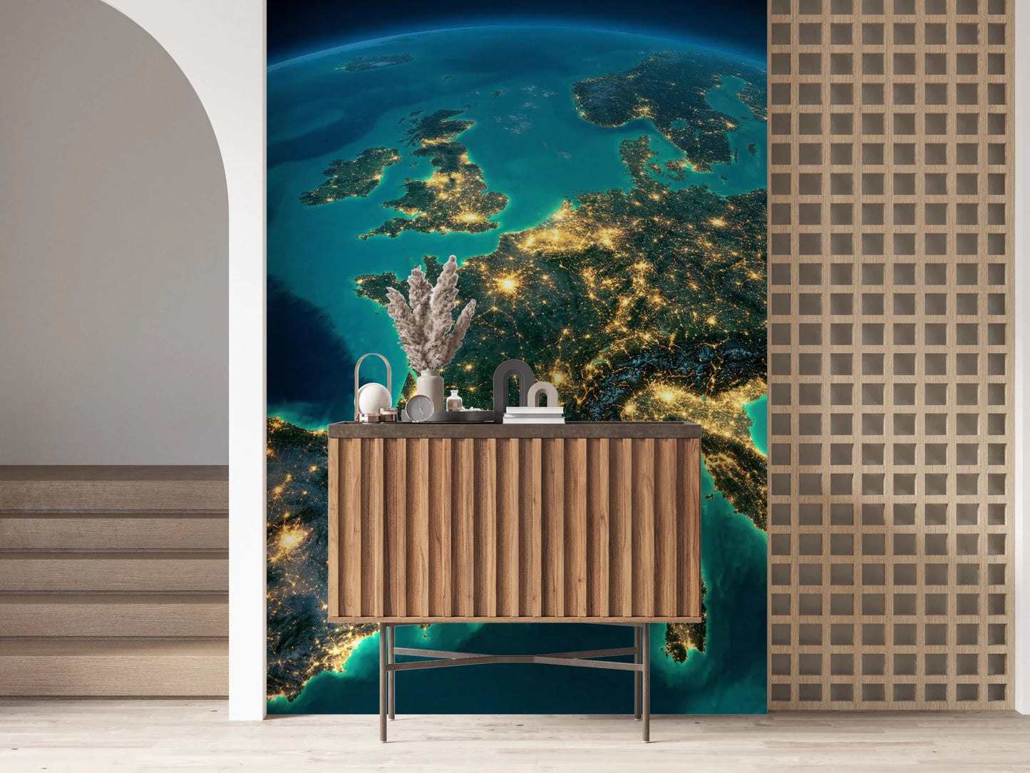 Luminous city map wallpaper for a study or office wall mural.