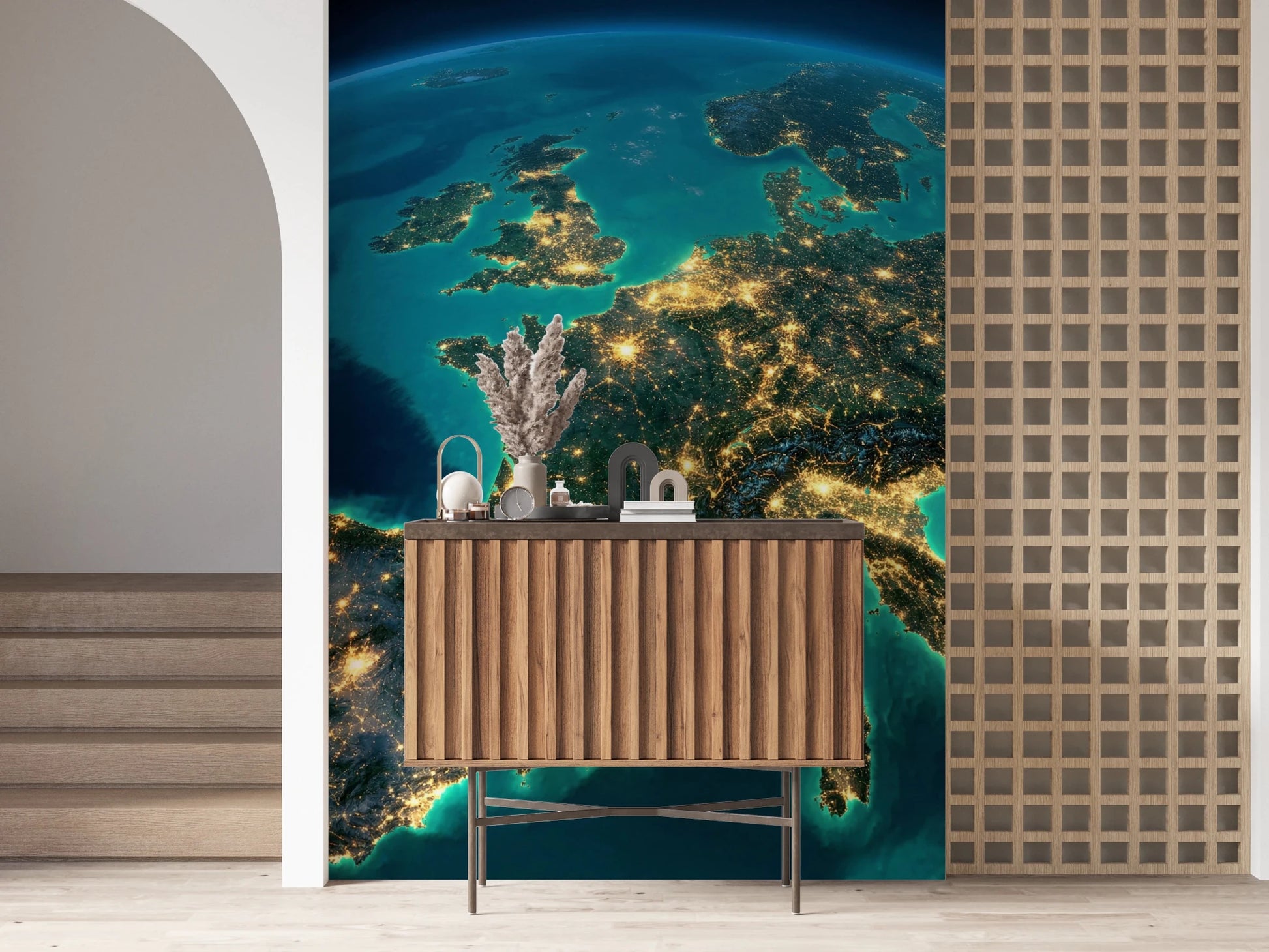 Luminous city map wallpaper for a study or office wall mural.