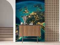 Luminous city map wallpaper for a study or office wall mural.