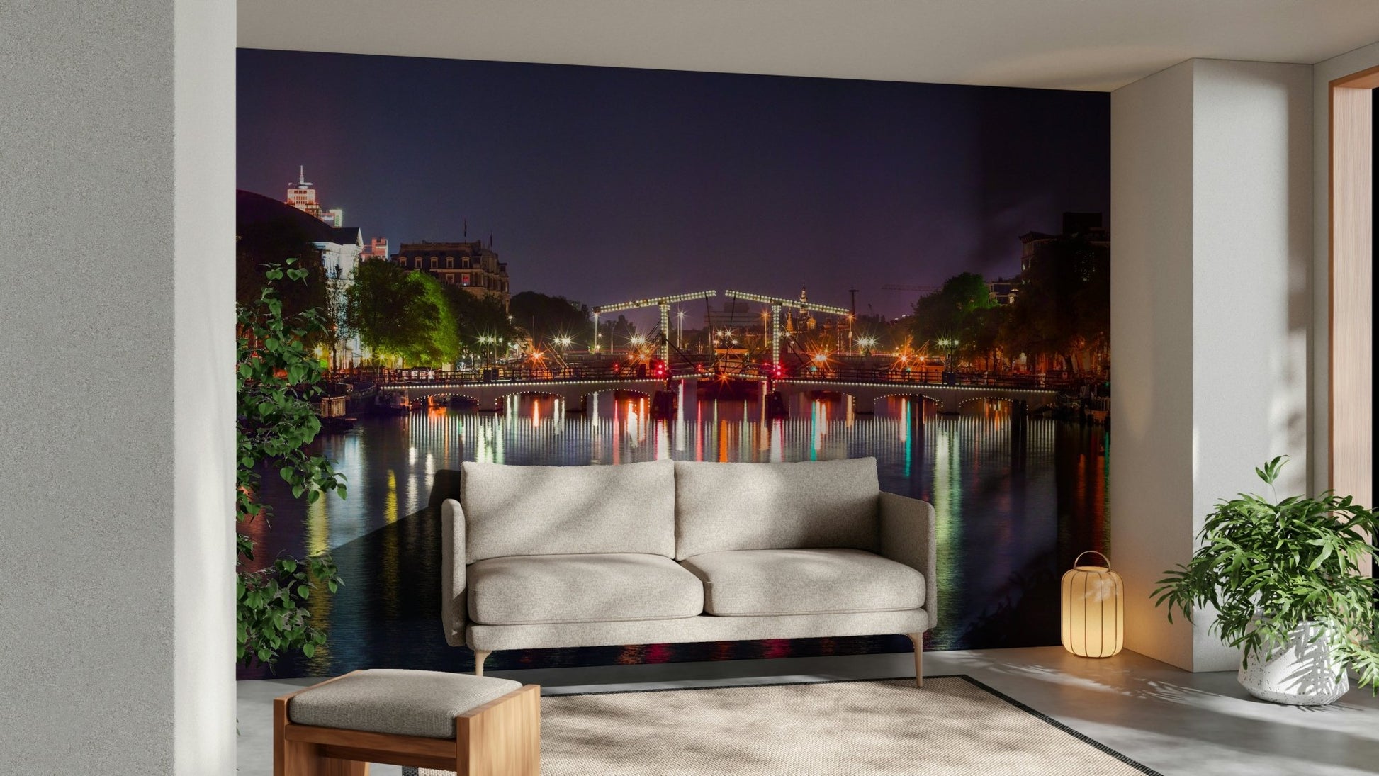 The composition is balanced, with the canal as a focal point.

